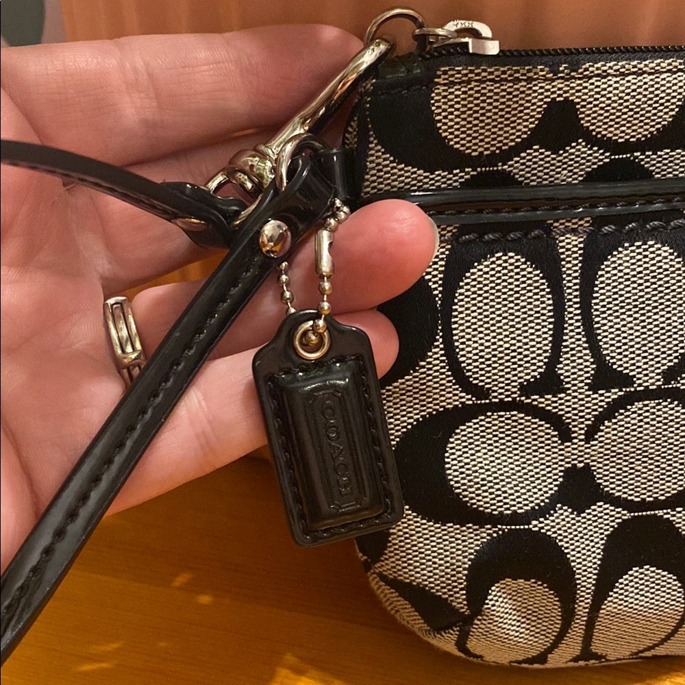 Coach Black and Gray Signature Wristlet - Picture 3 of 5